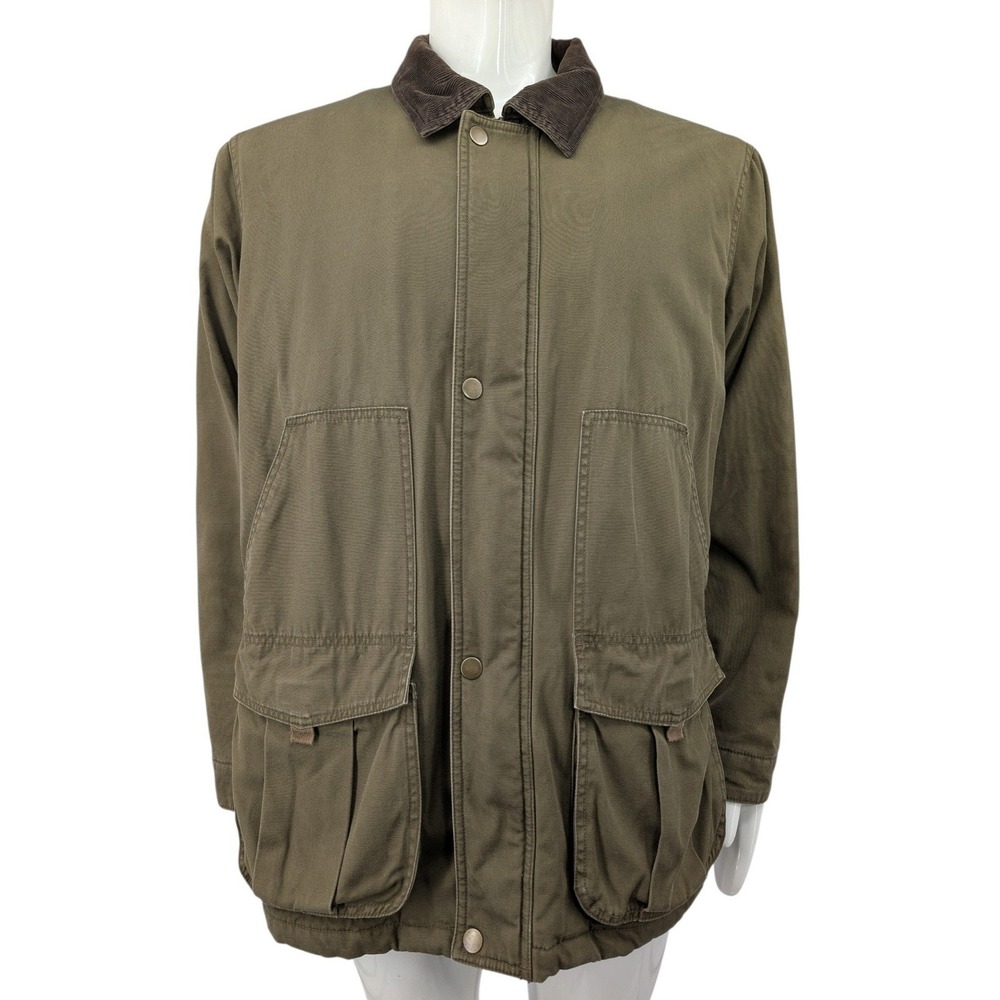 Scandia Woods Canvas Field Jacket Large Olive Corduroy Collar Plaid Lined